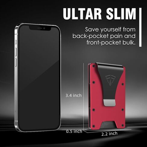 FirstVIP Slim Wallet for Men - Front Pocket RFID Blocking Minimalist Wallet for Men - Metal Card Wallet With Money Clip for Men (Red), metal red, Minimalist in Kuwait
