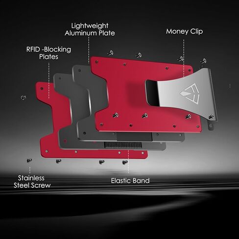 FirstVIP Slim Wallet for Men - Front Pocket RFID Blocking Minimalist Wallet for Men - Metal Card Wallet With Money Clip for Men (Red), metal red, Minimalist in Kuwait