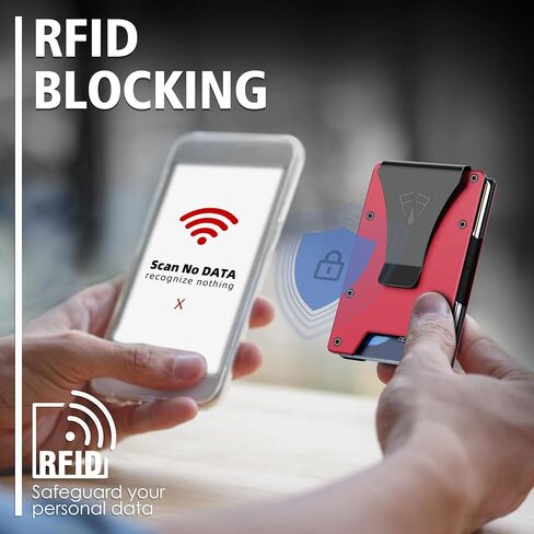 FirstVIP Slim Wallet for Men - Front Pocket RFID Blocking Minimalist Wallet for Men - Metal Card Wallet With Money Clip for Men (Red), metal red, Minimalist in Kuwait