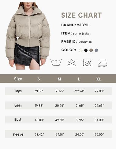 سترة VAOYIU النسائية القصيرة المنتفخة بسحاب وياقة واقفة معطف شتوي مبطن مع جيوب in Kuwait