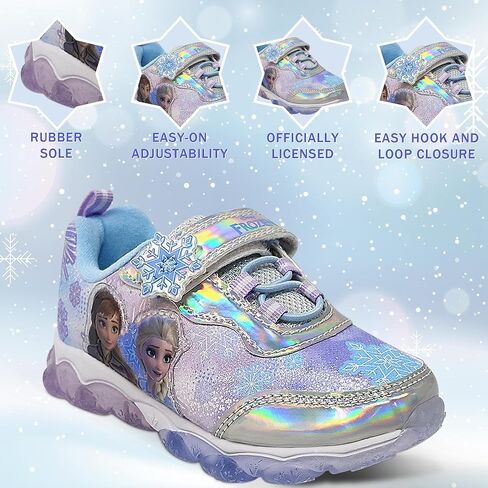 حذاء رياضي مضاء للبنات من Disney Frozen حذاء Elsa and Anna المضيء للأطفال مع حزام قابل للتعديل فضي/أزرق in Kuwait