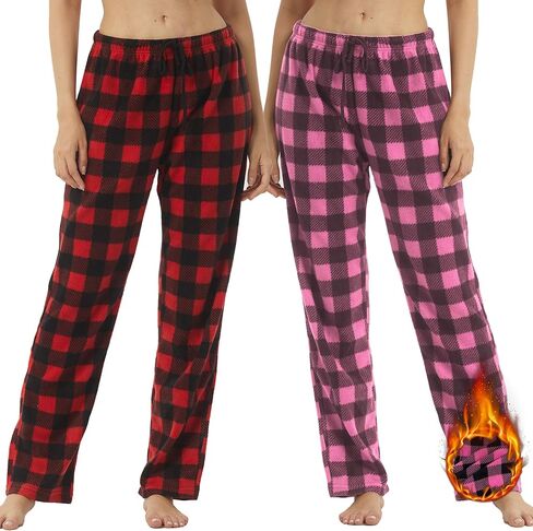 1-2 Pack Women Pajama Pants Fleece Plaid Pajamas Bottoms Soft Comfy Sleep Lounge Pj Pants in Saudi Arabia