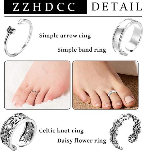 ZZHDCC خواتم اصبع القدم للنساء الصيف الشاطئ قابل للتعديل متعدد نمط اصبع القدم الدائري خمر الرجعية المفصل تكويم خواتم مجموعة بوهو خواتم ورقة زهرة القلب المفتوحة اصبع القدم الدائري مجوهرات القدم حلقات هالوين باردة in Kuwait