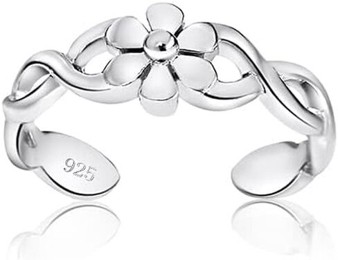 Hoops & Loops 925 Sterling Silver Braided Daisy Flower Open Toe Ring for Women Teen Girls Men in Saudi Arabia