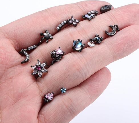 FUNRUN JEWELRY 12 قطعة 20 جرام حلقات الأنف المتدلية للنساء من الفولاذ المقاوم للصدأ مسمار الأنف على شكل حرف L حلقة الأنف الأطواق فراشة القمر زهرة تاج العين الشريرة تشيكوسلوفاكيا المتدلية ثقب الأنف المجوهرات in Kuwait