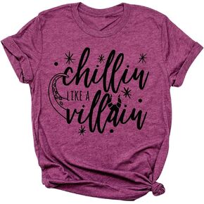 FLOYU Chillin Like a Villain Shirt Women Halloween Villains Shirts Bad Girls Tops Halloween Letters Print Clothes