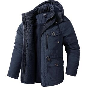 LOUECHY Men's Windproof Hooded Jacket Sherpa Lined Winter Coat Thickened Warm Parka