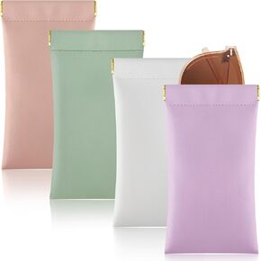 4Pcs Squeeze Top Glasses Case, Glasses Cases Soft, Portable Sunglass Case Soft Leather Eyeglass Case for Women Men Kid