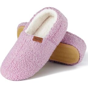 Women's Fuzzy Curly Fur Memory Foam Slippers, Closed Back House Slippers Indoor and Outdoor
