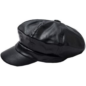 Women PU Leather Newsboy Cabbie Peaked Beret Cap Vintage Baker Boy Visor Hat in Kuwait