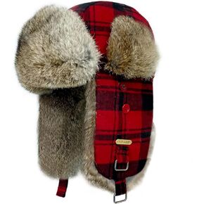 HEYANN Winter Trapper Hat,Warm Rabbit Fur Ushanka Russian Aviator Trooper Hats with Ear Flaps for Men Women(RedPlaid,L/XL) in Kuwait