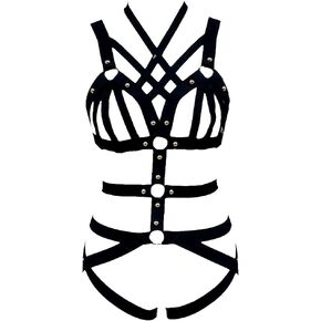 طقم سرج لانجري مرن للجسم للنساء، احزمة رباط على شكل قفص للجوارب، مقاس كبير (ChoiceN77) in Kuwait