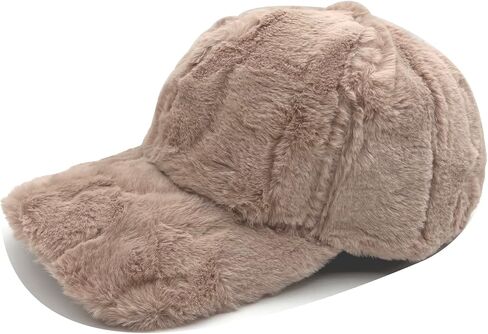 Winter Rabbit Fur Baseball Cap Plush Warm Winter Hat Outdoor Activities Hats for Women and Men Brown in Kuwait