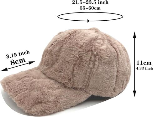 Winter Rabbit Fur Baseball Cap Plush Warm Winter Hat Outdoor Activities Hats for Women and Men Brown in Kuwait
