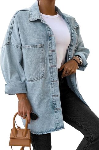 Saodimallsu Women's Oversized Denim Jackets Casual Button Down Long Boyfriend Jean Coats with Pockets in Kuwait