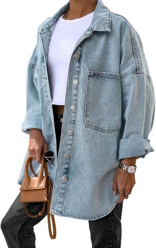 Saodimallsu Women's Oversized Denim Jackets Casual Button Down Long Boyfriend Jean Coats with Pockets in Kuwait