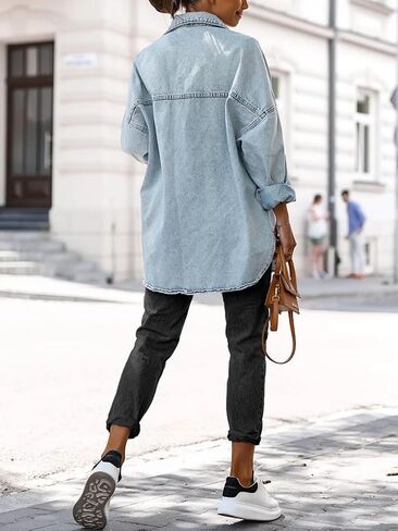 Saodimallsu Women's Oversized Denim Jackets Casual Button Down Long Boyfriend Jean Coats with Pockets in Kuwait