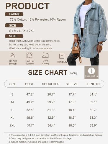 Saodimallsu Women's Oversized Denim Jackets Casual Button Down Long Boyfriend Jean Coats with Pockets in Kuwait