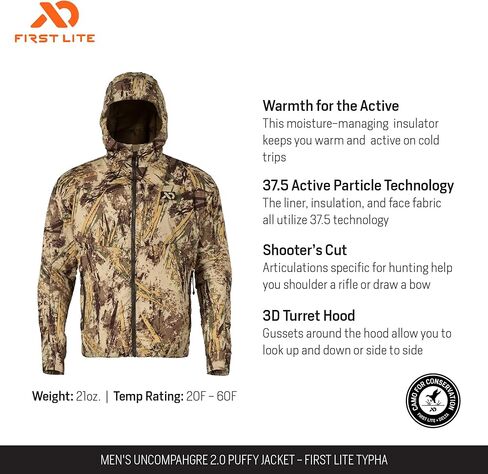 سترة منتفخة للرجال من First Lite Uncompahgre 2.0 - معطف صيد مموه خفيف الوزن معزول in Kuwait