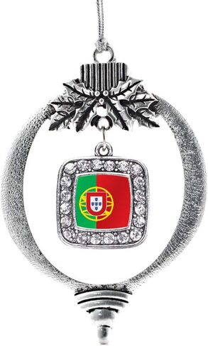 Inspired Silver - Portugal Flag Charm Ornament - Silver Square Charm Holiday Ornaments with Cubic Zirconia Jewelry in Saudi Arabia