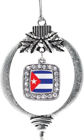 Inspired Silver - Portugal Flag Charm Ornament - Silver Square Charm Holiday Ornaments with Cubic Zirconia Jewelry in Saudi Arabia