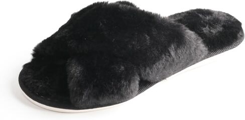 TMA EYES Women's Slippers Fuzzy Warm Comfy Faux Fur Slip-on Fluffy Bedroom House Shoes Memory Foam Suede Cozy Plush Breathable Anti-Slip Indoor in Kuwait