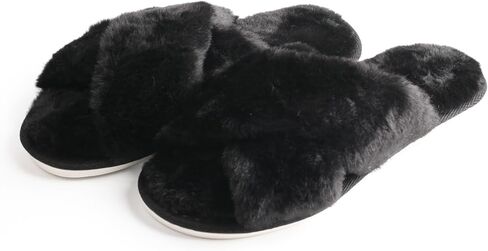 TMA EYES Women's Slippers Fuzzy Warm Comfy Faux Fur Slip-on Fluffy Bedroom House Shoes Memory Foam Suede Cozy Plush Breathable Anti-Slip Indoor in Kuwait