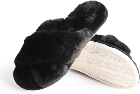 TMA EYES Women's Slippers Fuzzy Warm Comfy Faux Fur Slip-on Fluffy Bedroom House Shoes Memory Foam Suede Cozy Plush Breathable Anti-Slip Indoor in Kuwait
