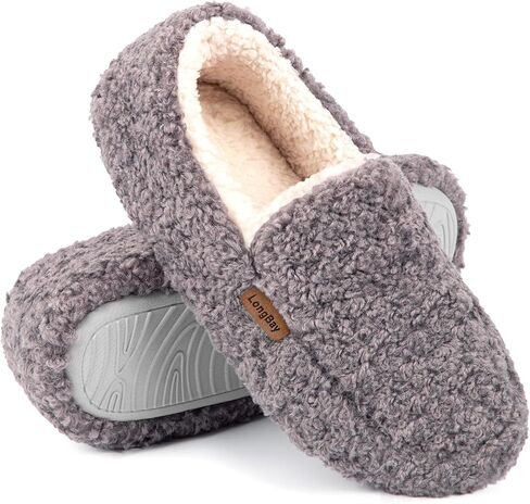 LongBay Women's Slippers Indoor Warm Winter Fuzzy Shearling House Shoes | Bombas Shearling Upper, Plush Sherpa Lining, Non-Slip TPR Sole, Slip-On Slippers for Indoor Outdoor, Gifts for Ladies in Saudi Arabia