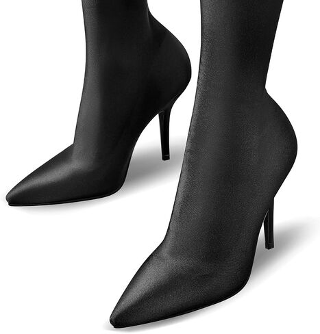 onlymaker Women's Thigh High High Heel Pant Boots Stretch Stiletto Heel Faux Leather Pointed Toe Over the Knee Sexy Boots in Kuwait
