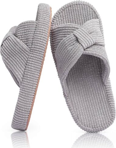 Women's Bow Cross Band Slippers Memory Foam House Bedroom Corduroy Slide Slipper Shoes Open Toe in Kuwait
