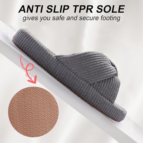 Women's Bow Cross Band Slippers Memory Foam House Bedroom Corduroy Slide Slipper Shoes Open Toe in Kuwait