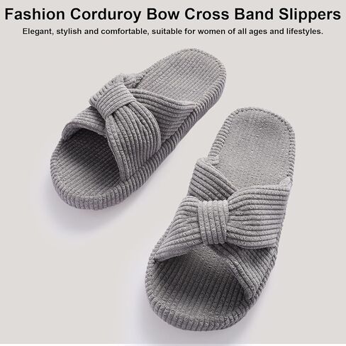 Women's Bow Cross Band Slippers Memory Foam House Bedroom Corduroy Slide Slipper Shoes Open Toe in Kuwait