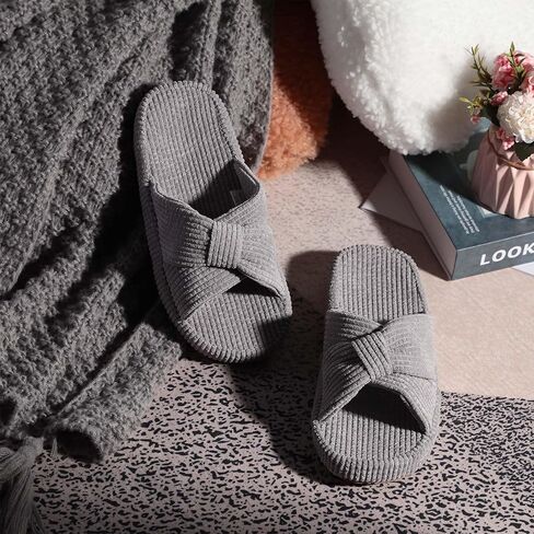 Women's Bow Cross Band Slippers Memory Foam House Bedroom Corduroy Slide Slipper Shoes Open Toe in Kuwait
