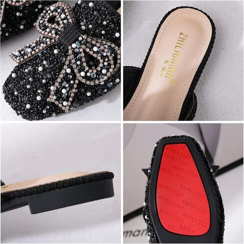 SAFECAMS Women's Rhinestone Bow Flat Mules Comfortable Square Toe Slip on Penny Loafers Ladies Baotou Clogs Half Slides Mules in Saudi Arabia