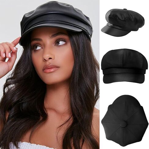 Leather Newboy Hats for Women 8 Panel Visor Beret Cabbie Ivy Cap Painter Baker Boy Hat in Kuwait
