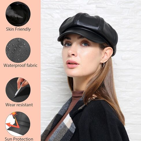 Leather Newboy Hats for Women 8 Panel Visor Beret Cabbie Ivy Cap Painter Baker Boy Hat in Kuwait