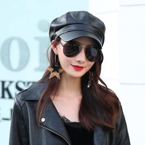 Leather Newboy Hats for Women 8 Panel Visor Beret Cabbie Ivy Cap Painter Baker Boy Hat in Kuwait