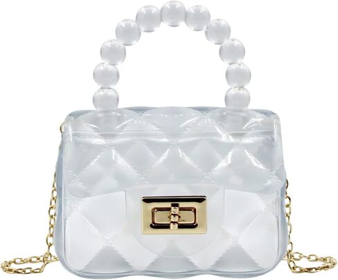 BOLLEY JOSS Elegant Mini Purse for Little Girls Cute Handbags with Pearls Beads Handle Glitter Clear Crossbody Bag in Kuwait
