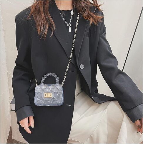 BOLLEY JOSS Elegant Mini Purse for Little Girls Cute Handbags with Pearls Beads Handle Glitter Clear Crossbody Bag in Kuwait