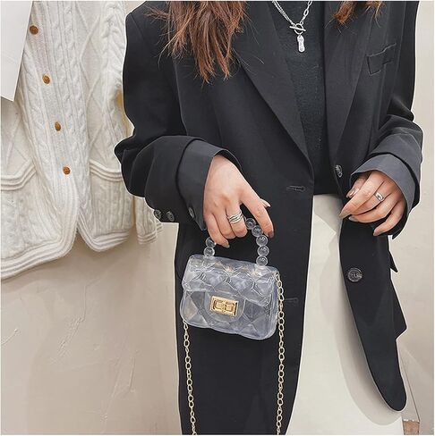 BOLLEY JOSS Elegant Mini Purse for Little Girls Cute Handbags with Pearls Beads Handle Glitter Clear Crossbody Bag in Kuwait