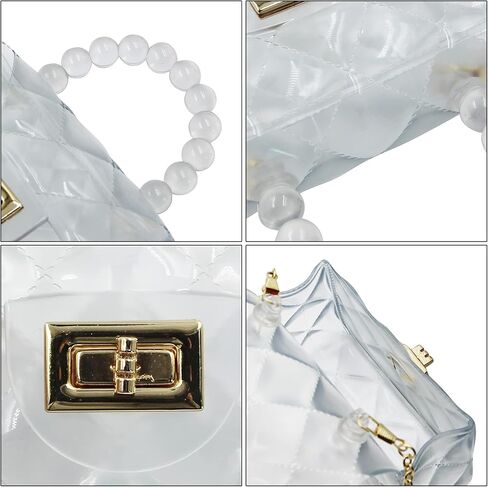 BOLLEY JOSS Elegant Mini Purse for Little Girls Cute Handbags with Pearls Beads Handle Glitter Clear Crossbody Bag in Kuwait