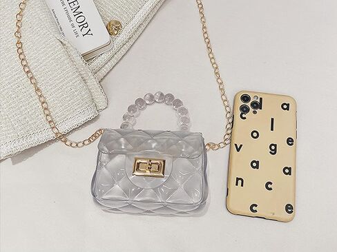 BOLLEY JOSS Elegant Mini Purse for Little Girls Cute Handbags with Pearls Beads Handle Glitter Clear Crossbody Bag in Kuwait