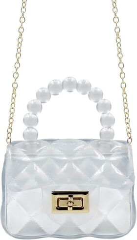 BOLLEY JOSS Elegant Mini Purse for Little Girls Cute Handbags with Pearls Beads Handle Glitter Clear Crossbody Bag in Kuwait