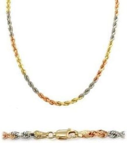 Solid 14k Yellow Tri Color Gold Rope Chain Necklace 1.5mm 22" in Saudi Arabia