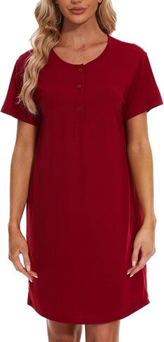 هونغ هوي المرأة ثوب النوم قمصان النوم قصيرة الأكمام قمصان النوم المطبوعة ملابس النوم فضفاضة فستان النوم ملابس النوم قميص النوم in Kuwait