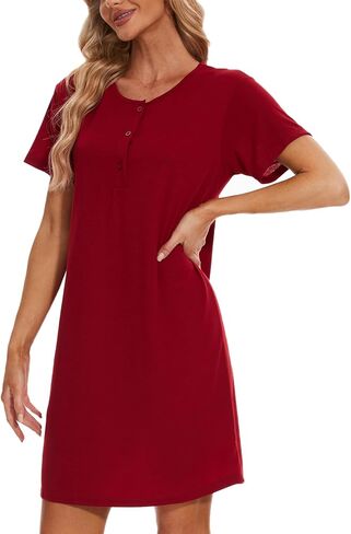 هونغ هوي المرأة ثوب النوم قمصان النوم قصيرة الأكمام قمصان النوم المطبوعة ملابس النوم فضفاضة فستان النوم ملابس النوم قميص النوم in Kuwait