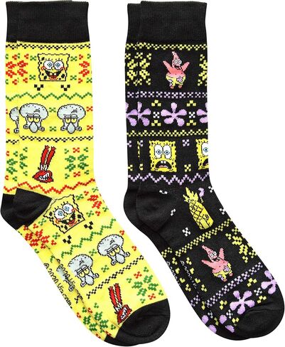 Hyp Spongebob Squarepants and Patrick Ugly Sweater Pattern Crew Christmas Socks 2 Pair Pack in Saudi Arabia