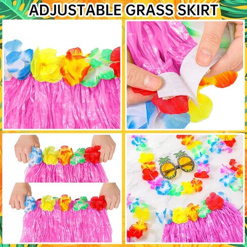 Didaey 6 Sets 60 cm Hawaiian Luau Hula Grass Skirt Set with Pineapple Sunglass Flowers for Holiday Hawaiian Party Cosplay in Saudi Arabia