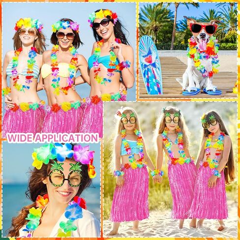 Didaey 6 Sets 60 cm Hawaiian Luau Hula Grass Skirt Set with Pineapple Sunglass Flowers for Holiday Hawaiian Party Cosplay in Saudi Arabia